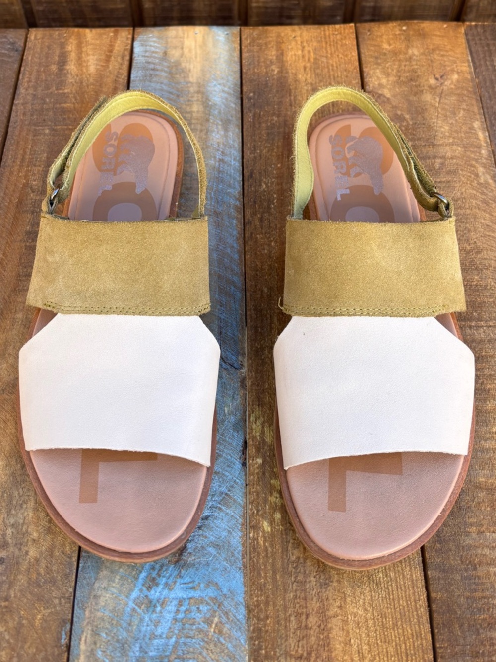 Sorel Ella II Slingback Olive Green And Cream Sandals